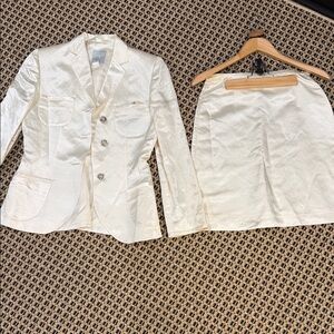 Vintage Miss Gee Collection Satin Cream Blazer and Skirt Set